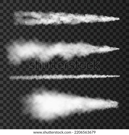 Smoke from military rocket launch. Plane track or missile trail  isolated on transparent background.  Realistic war vector texture.