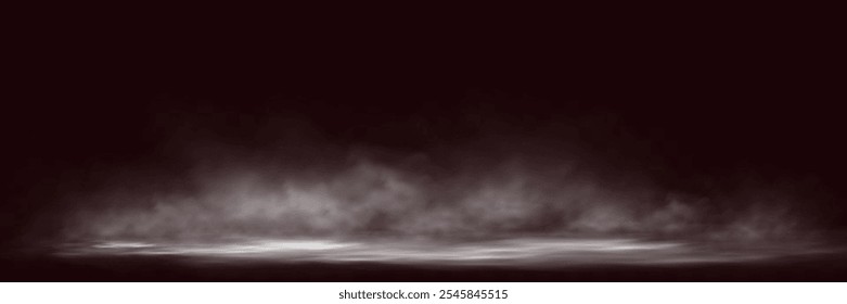 Smoke sobre fondo atmosférico oscuro con niebla baja a la deriva a través del suelo; Gradientes suaves crean un efecto malhumorado y misterioso. Ideal para superposiciones o escenas dramáticas.