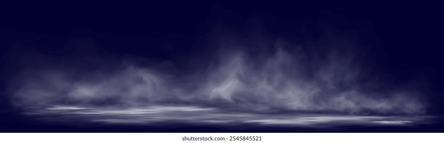 Smoke sobre fondo atmosférico oscuro con niebla baja a la deriva a través del suelo; Gradientes suaves crean un efecto malhumorado y misterioso. Ideal para superposiciones o escenas dramáticas.