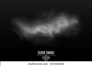 Smoke on a transparent dark background. A thick fog. Smoke from the fire. Thick cloud. Smoke effect for your design. Vector illustration. EPS 10