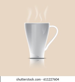 smoke over warm ceramic cup of coffee