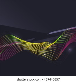 Smoke pattern on dark background. Colorful blending lines with shiny effects, business or hi-tech minimal message presentation template