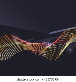 Smoke pattern on dark background. Colorful blending lines with shiny effects, business or hi-tech minimal message presentation template