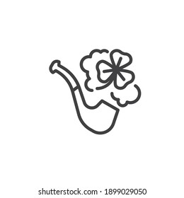 Smoke pipe with clover leaf line icon. linear style sign for mobile concept and web design. Smoking pipe and shamrock outline vector icon. St. Patrick day symbol, logo illustration. Vector graphics
