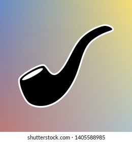 Smoke pipe sign. Black icon in white shell at pastel color background. Illustration.