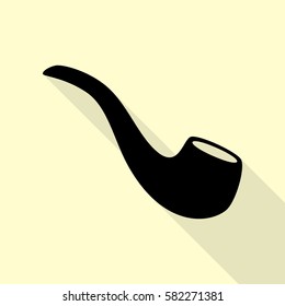 Smoke pipe sign. Black icon with flat style shadow path on cream background.