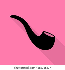 Smoke pipe sign. Black icon with flat style shadow path on pink background.