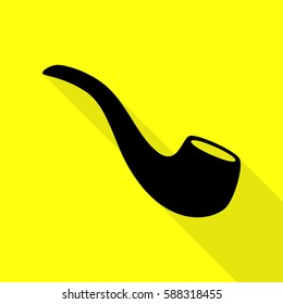 Smoke pipe sign. Black icon with flat style shadow path on yellow background.