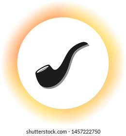 Smoke pipe sign. Dark icon with shadow on the glowing circle button. Illustration.