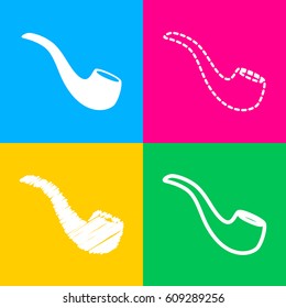 Smoke pipe sign. Four styles of icon on four color squares.