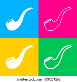 Smoke pipe sign. Four styles of icon on four color squares.
