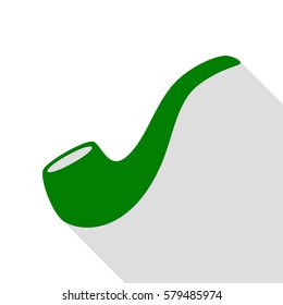 Smoke pipe sign. Green icon with flat style shadow path.