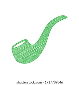 Smoke pipe sign. Green scribble Icon with solid contour on white background. Illustration.