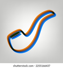Smoke pipe sign. Stroked Icon in orange, azure and old lavender Colors at gray Background. Illustration.
