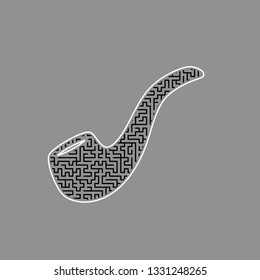 Smoke pipe sign. Vector. Black maze filled icon with white border at gray background.