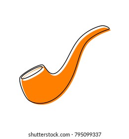 Smoke pipe sign. Vector. Black line icon with shifted flat orange filled icon on white background. Isolated.