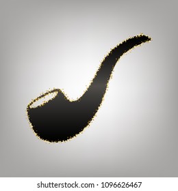 Smoke pipe sign. Vector. Blackish icon with golden stars at grayish background.
