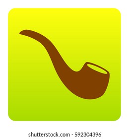 Smoke pipe sign. Vector. Brown icon at green-yellow gradient square with rounded corners on white background. Isolated.