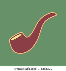 Smoke pipe sign. Vector. Cordovan icon and mellow apricot halo with light khaki filled space at russian green background.