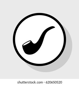 Smoke pipe sign. Vector. Flat black icon in white circle with shadow at gray background.