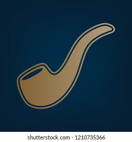 Smoke pipe sign. Vector. Golden icon and border at dark cyan background.