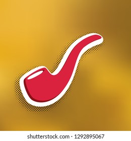 Smoke pipe sign. Vector. Magenta icon with darker shadow, white sticker and black popart shadow on golden background.