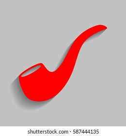 Smoke pipe sign. Vector. Red icon with soft shadow on gray background.