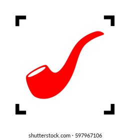 Smoke pipe sign. Vector. Red icon inside black focus corners on white background. Isolated.