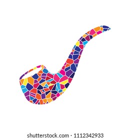 Smoke pipe sign. Vector. Stained glass icon on white background. Colorful polygons. Isolated.