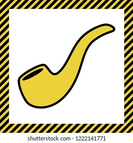 Smoke pipe sign. Vector. Warm yellow icon with black contour in frame named as under construction at white background. Isolated.