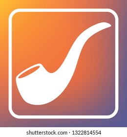 Smoke pipe sign. Vector. White icon on transparent button at orange-violet gradient background.