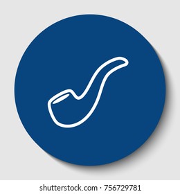 Smoke pipe sign. Vector. White contour icon in dark cerulean circle at white background. Isolated.