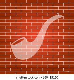 Smoke pipe sign. Vector. Whitish icon on brick wall as background.