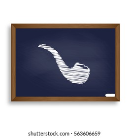 Smoke pipe sign. White chalk icon on blue school board with shadow as background. Isolated.
