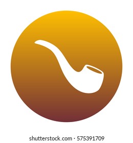 Smoke pipe sign. White icon in circle with golden gradient as background. Isolated.