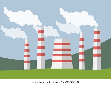 Smoke pipes of factory,power plant ecology industrial harm.Ecology and ecological problems,air pollution reasons and causes,problems. plant,factory pollution.Environmental problem,ecology
