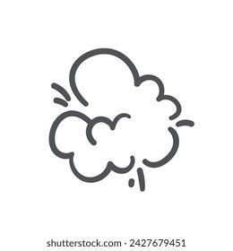 Smoke puff cloud with blast lines icon. Silhouette of fight explosion, gas and steam, dust in bubble shape with motion trails. Smog on air, smoke comic icon of doodle style vector illustration