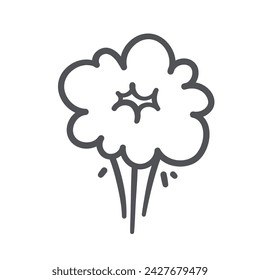 Smoke puff cloud flying with motion lines icon. Silhouette of jump, run or movement cloud with hole inside and trails effect. Rocket fuel explosion comic icon of doodle style vector illustration