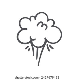 Icono de nube de humo y líneas. Silueta de gas de escape y explosión de velocidad de fuego, smog y burbuja de polvo. Aire con contaminación de humo, bomba de cómic efecto icono de doodle estilo ilustración vectorial