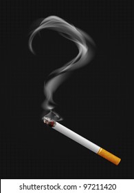 Smoke with a question mark. Smoking a cigarette. Social illustration. Vector. Part of set.