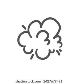 Icono de nube de humo o lluvia. Silueta de polvo contaminante y smog de los gases de escape, vapor en forma de burbuja con curvas y líneas redondeadas. Icono de cómic de humo de ilustración vectorial de estilo doodle