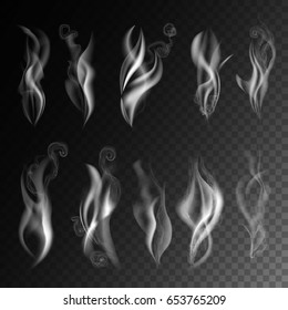 Smoke realistic 3D vector icons on transparent background