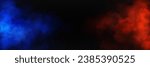 Smoke with red and blue neon light effect for mma or box fight poster. Colored steam with overlay effect as versus flyer for confrontation between two sport teams. Realistic vector of fog with vs haze