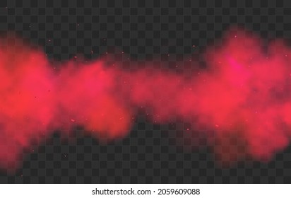 Smoke Red Fog Background Effect. Vector Red Steam Cloud Mist Smoke