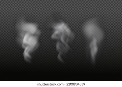  Smoke rings.White vector cloudiness ,fog or smoke on dark checkered background.Cloudy sky or smog over the city.Vector illustration.
