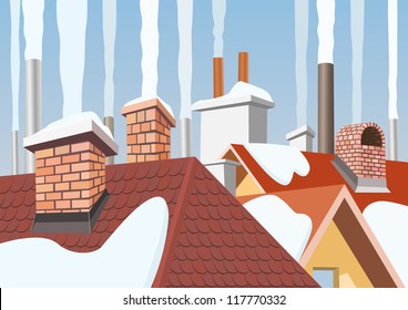 Smoke rising from the chimneys