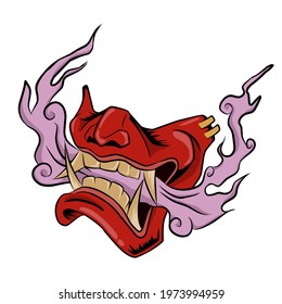 smoke and samurai mask. red. vector illustration.
