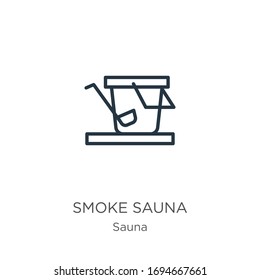 Icono de la sauna de humo. Icono de la sauna de humo lineal delgado aislado en fondo blanco de la colección de sauna. Signo vectorial de línea, símbolo para web y móvil