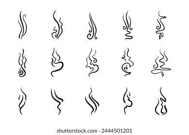 Smoke or Scent Steam Line Icon Set. Vector illustration