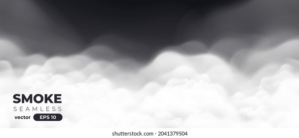 Smoke. Seamless smoke wall. Transparent fog, mist effect. Realistic template. Border of clouds on background. Vector illustration. Eps10.